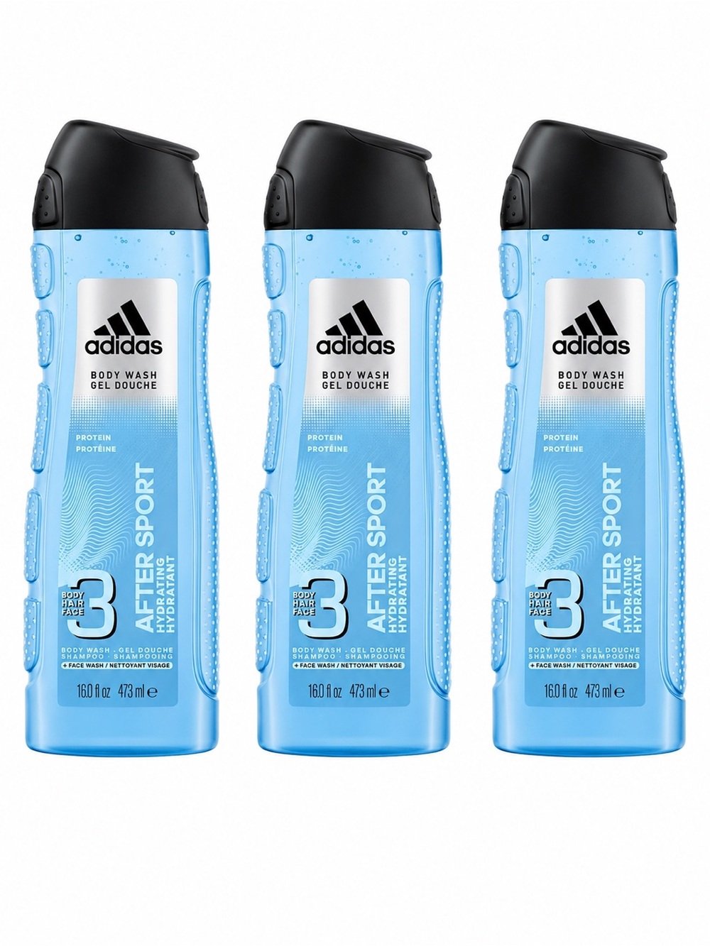 ADIDAS AFTER SPORT 3-IN-1 BODY WASH 473ML X3 - BRAND NEW
